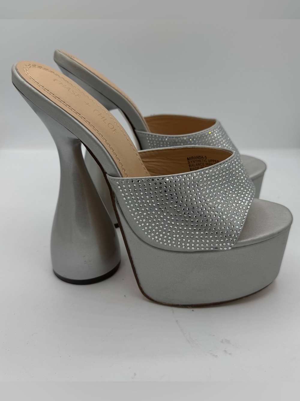 Chase and Chloe Miranda Sparkle Sculpted Stiletto Platform Sandals Silver sz 7.5